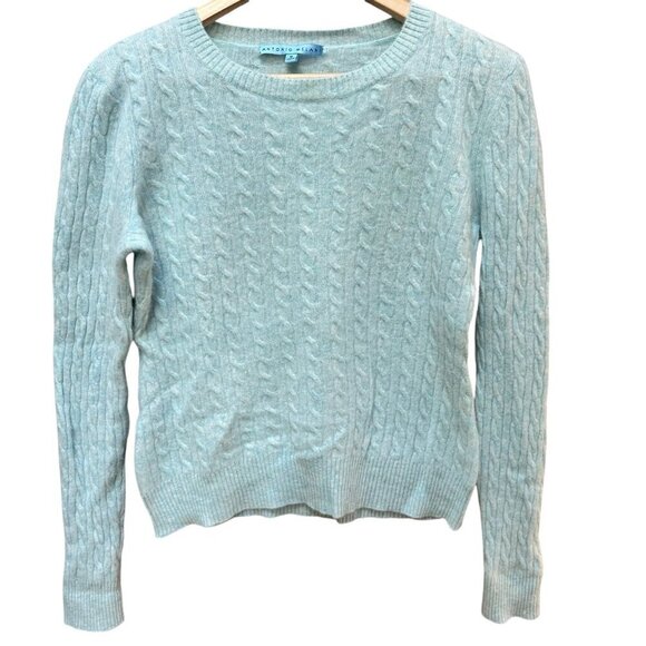 Antonio Melani Cashmere Sweater Luxurious Baby Blue Pullover Cable‎ Knit Medium - Picture 1 of 6
